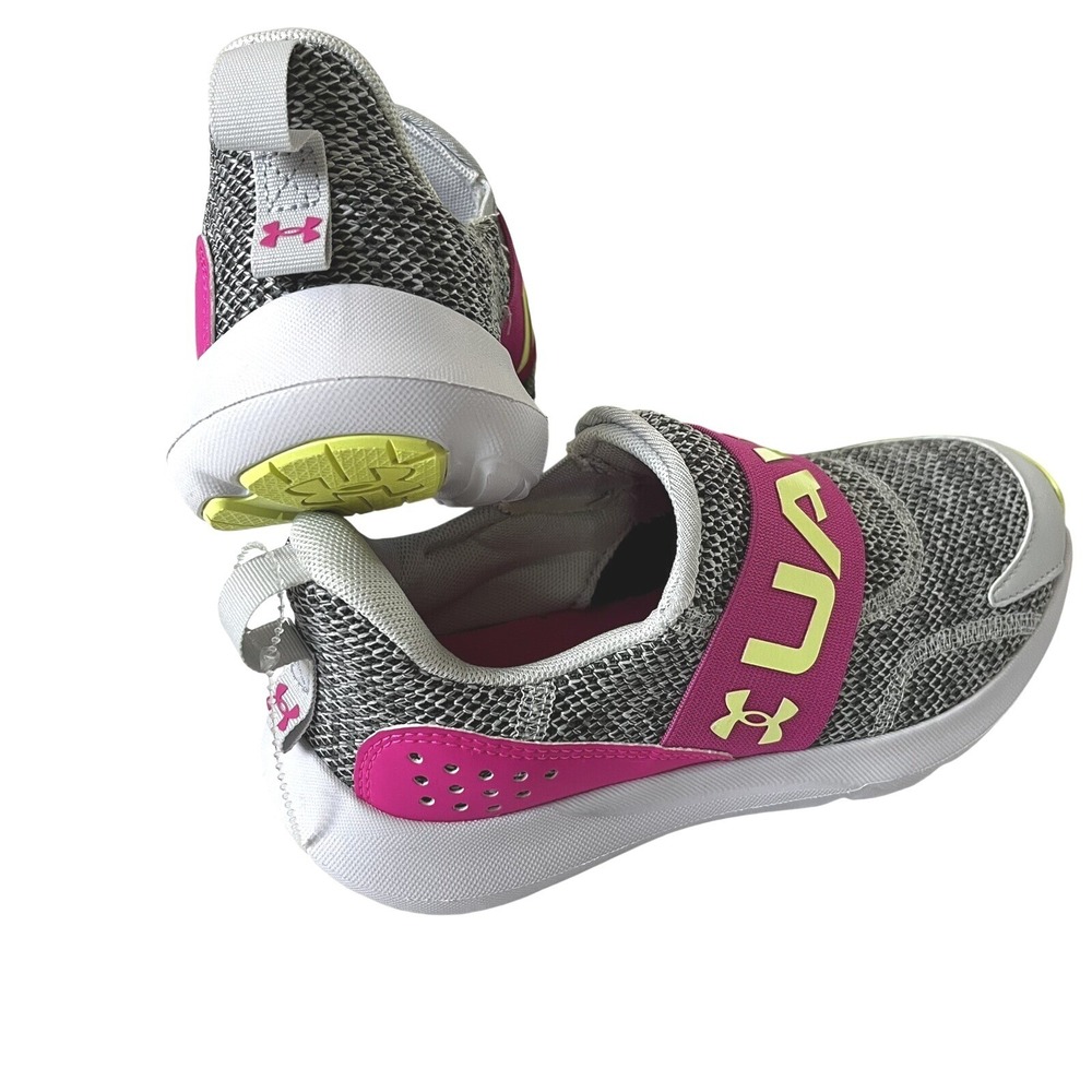 Under Armour Sneakers Girls Kids Youth Size 4.5 pink Gray Outhustle Tennis Shoes - Picture 3 of 6